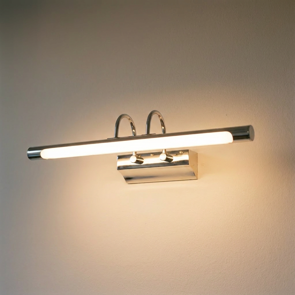 Applique murale LED Acier Composite Chromé Linea — allumée en situation