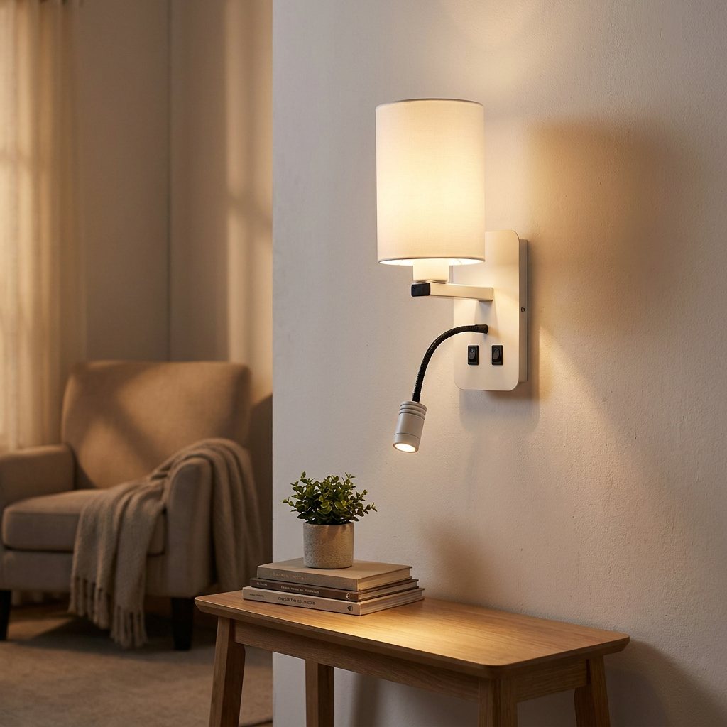 Applique murale Magnum blanc allumée dans un intérieur chaleureux