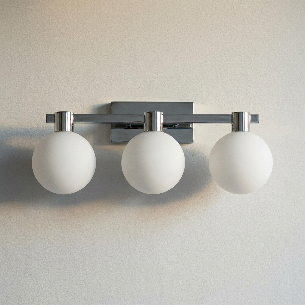 Applique murale 3 lampes acier verre chromé blanc Maldus — éteinte en situation