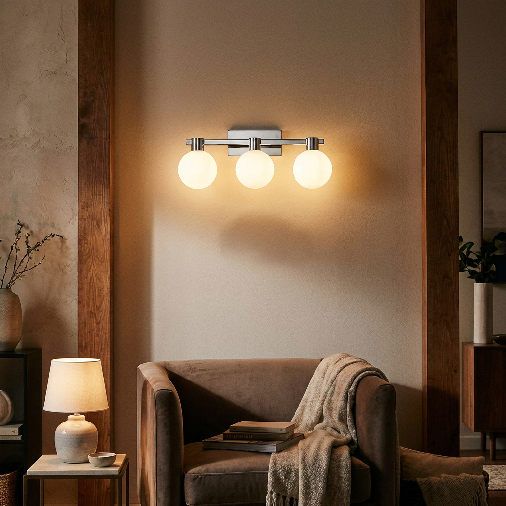 Applique murale 3 lampes acier verre chromé blanc Maldus — vue principale
