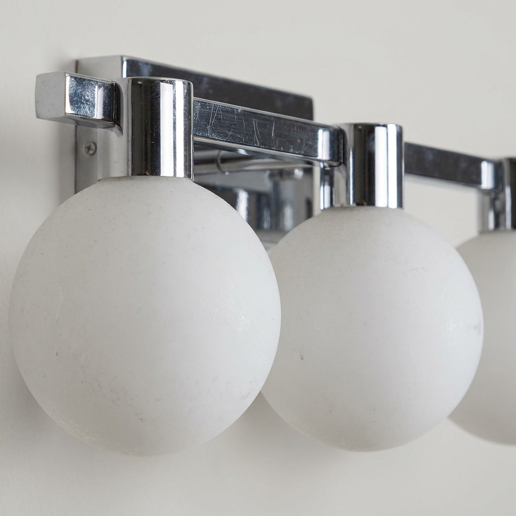 Applique murale 3 lampes acier verre chromé blanc Maldus — détail de la matière