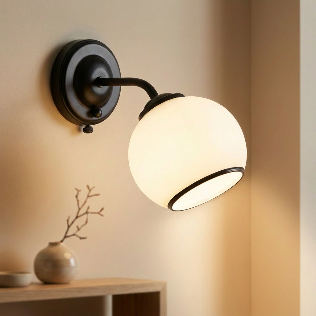 Applique murale Marinen allumée, globe opale lumineux
