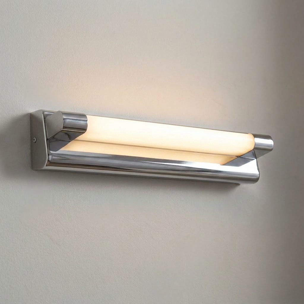 Applique murale LED Acier Composite Chromé Mia — allumée en situation