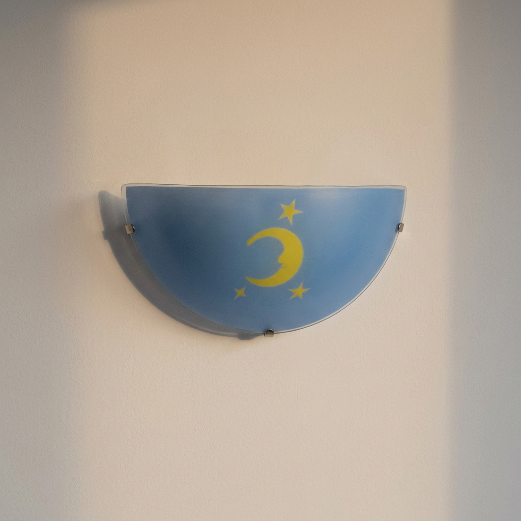 Plafonnier Acier Verre Bleu Moon — éteint en situation