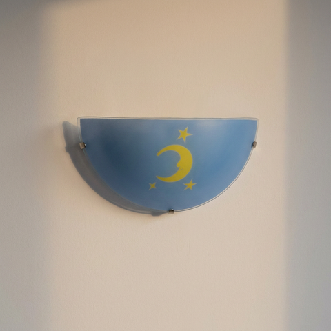 Plafonnier Acier Verre Bleu Moon — éteint en situation