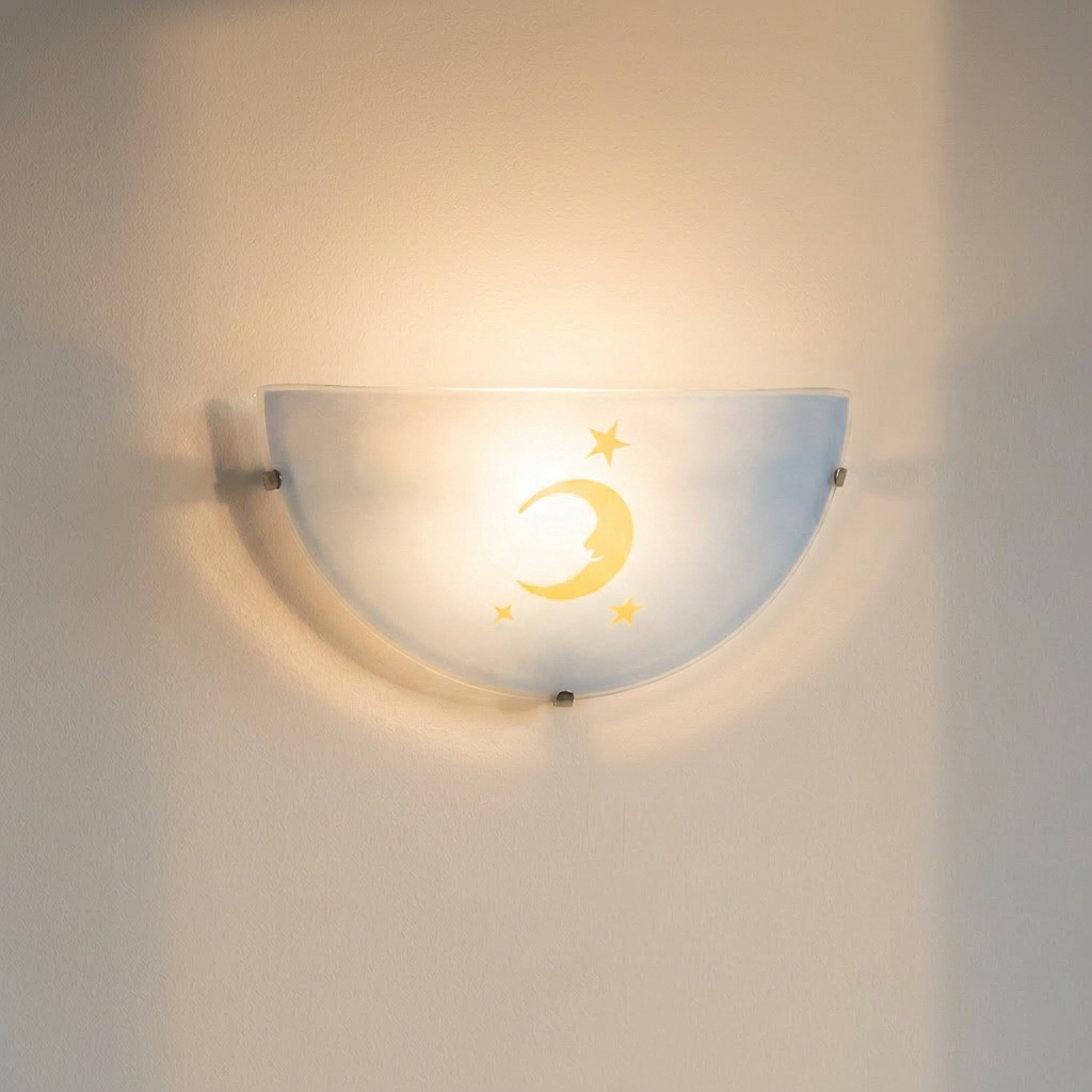 Plafonnier Acier Verre Bleu Moon — allumé en situation