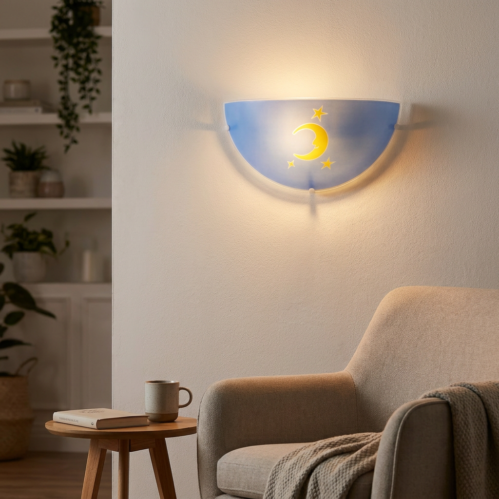 Plafonnier Acier Verre Bleu Moon — vue principale