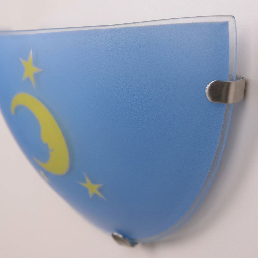 Plafonnier Acier Verre Bleu Moon — détail de la matière