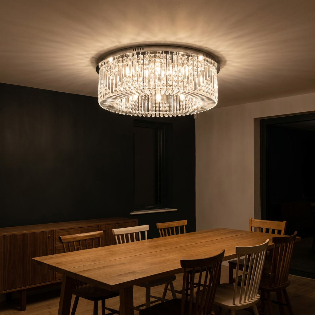 Plafonnier 10 Lampes Acier Verre Cristal Chromé | Maranga — allume le soir, ambiance chaleureuse, eclairage du plafond