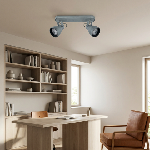 Plafonnier 2 Lampes Acier Mat Gris | Ash — en situation dans une piece, fixe au plafond, eteint