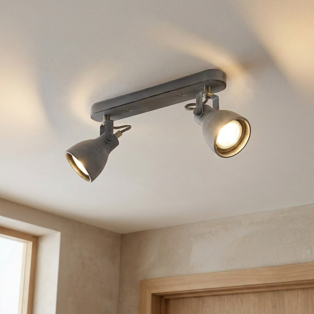 Plafonnier 2 Lampes Acier Mat Gris | Ash — allume au plafond, halo lumineux