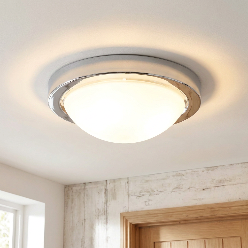 Plafonnier 2 Lampes Acier Verre Chromé | Roda — allume au plafond, halo lumineux