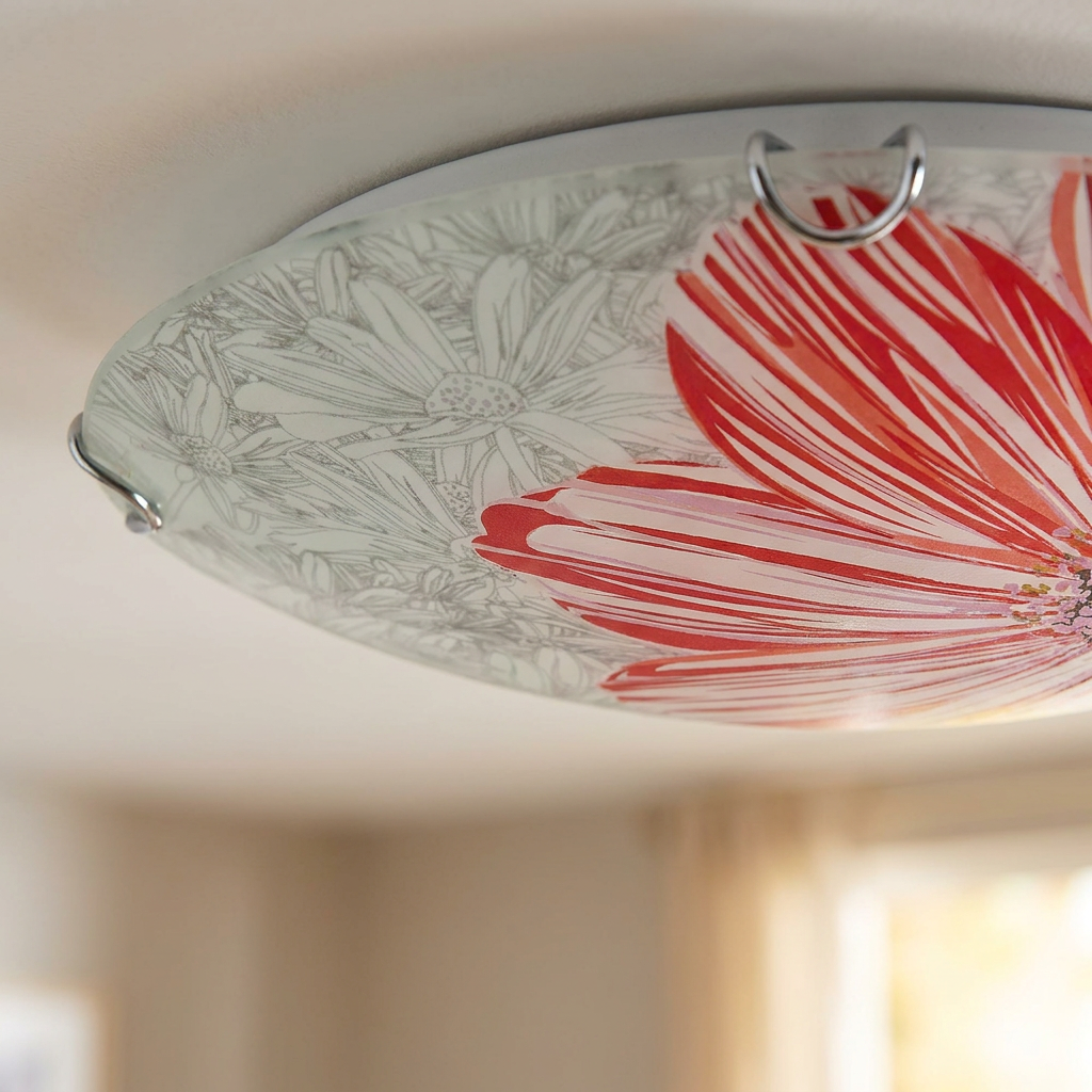 Plafonnier 2 Lampes Acier Verre Rouge | Spring — gros plan sur la matiere et la finition