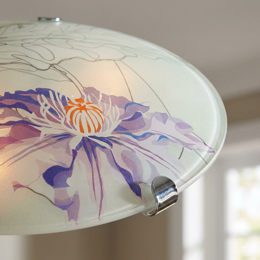 Plafonnier 2 Lampes Acier Verre Violet | Spring — gros plan sur la matiere et la finition