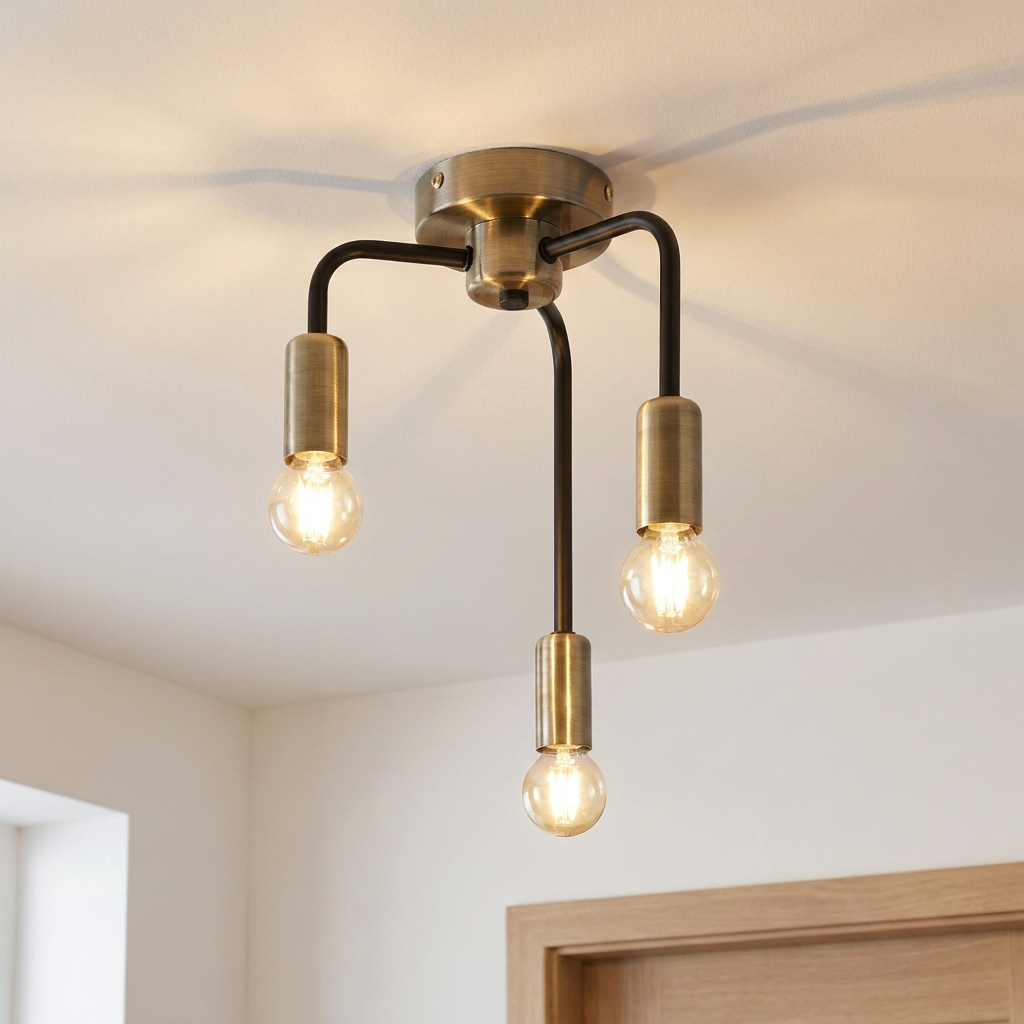 Plafonnier 3 Lampes Acier E14 — allume au plafond, halo lumineux