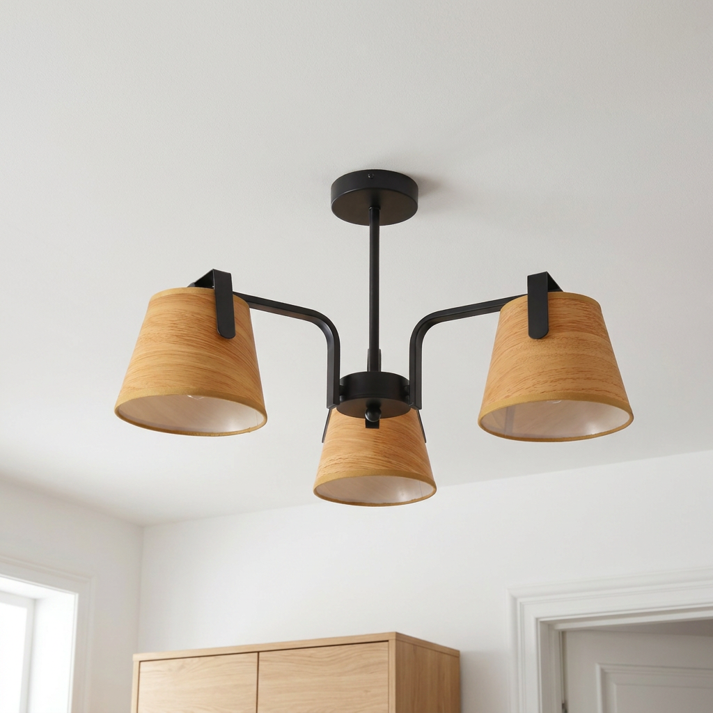 Plafonnier 3 Lampes Acier Marron — vu de dessous, fixe au plafond, eteint
