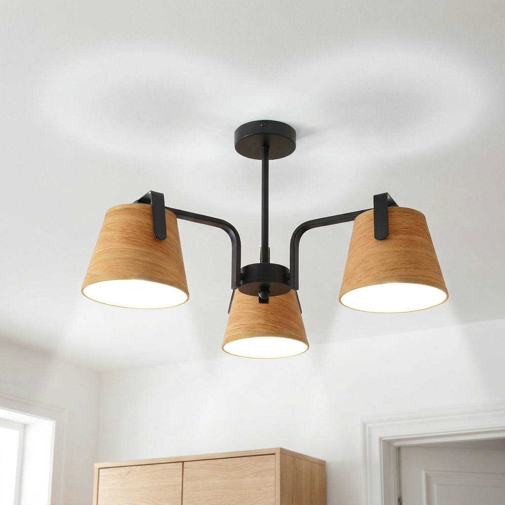 Plafonnier 3 Lampes Acier Marron — allume au plafond, halo lumineux
