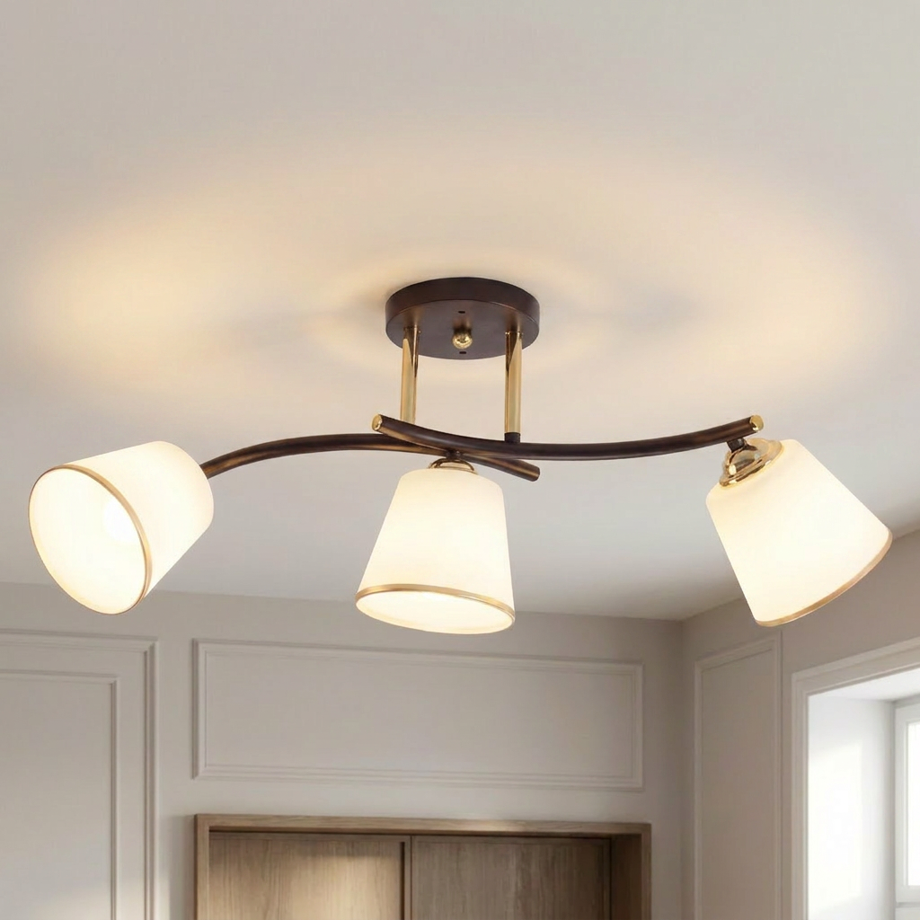 Plafonnier 3 Lampes Acier Verre — allume au plafond, halo lumineux