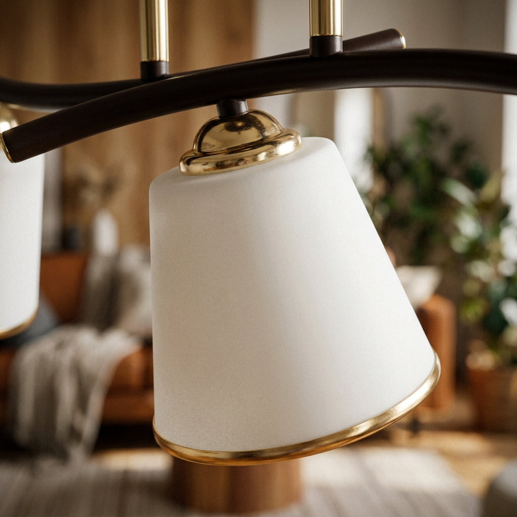 Plafonnier 3 Lampes Acier Verre — gros plan sur la matiere et la finition