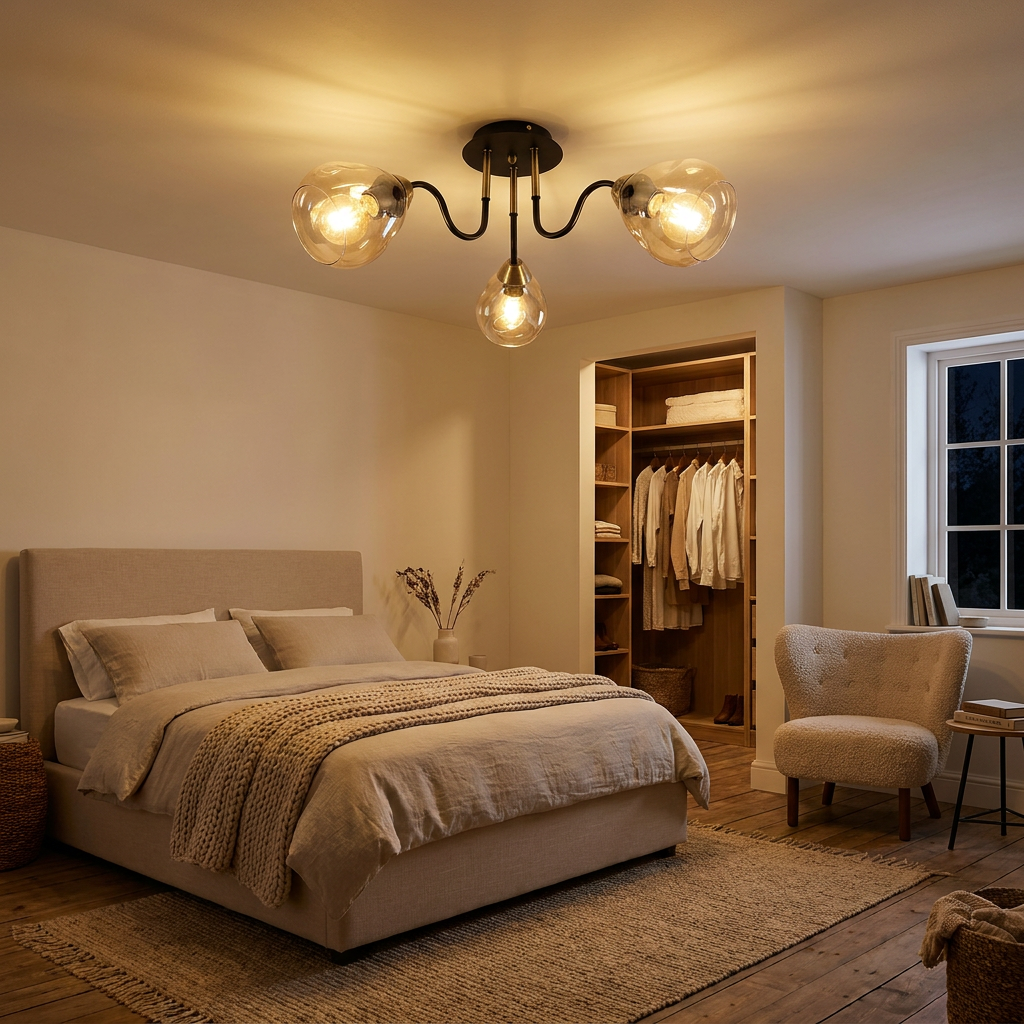 Plafonnier 3 Lampes Acier Verre | Unica — allume le soir, ambiance chaleureuse, eclairage du plafond