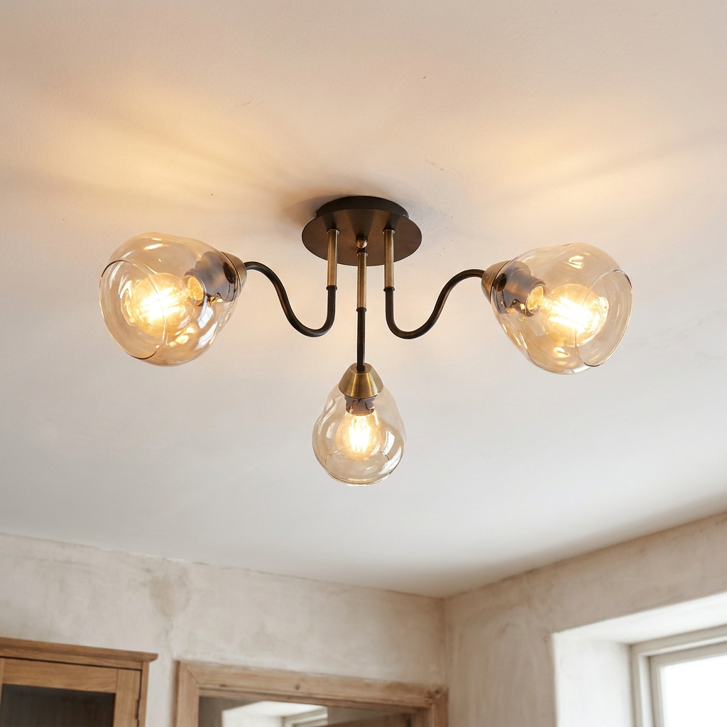 Plafonnier 3 Lampes Acier Verre | Unica — allume au plafond, halo lumineux
