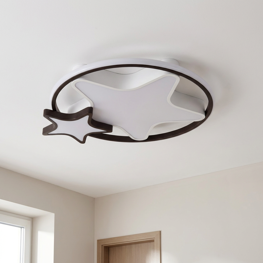 Plafonnier 3 Lampes LED Acier Composite Marron | Astre — vu de dessous, fixe au plafond, eteint