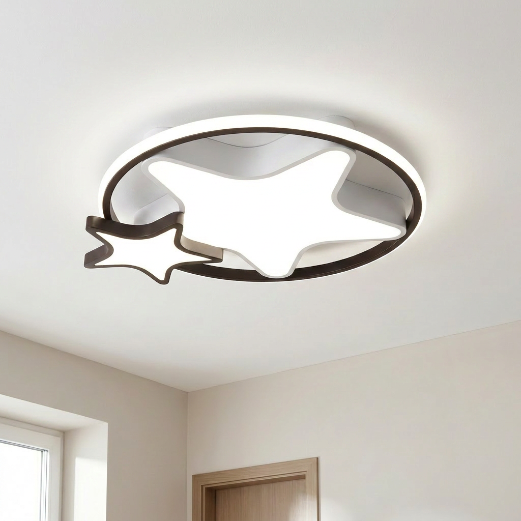 Plafonnier 3 Lampes LED Acier Composite Marron | Astre — allume au plafond, halo lumineux