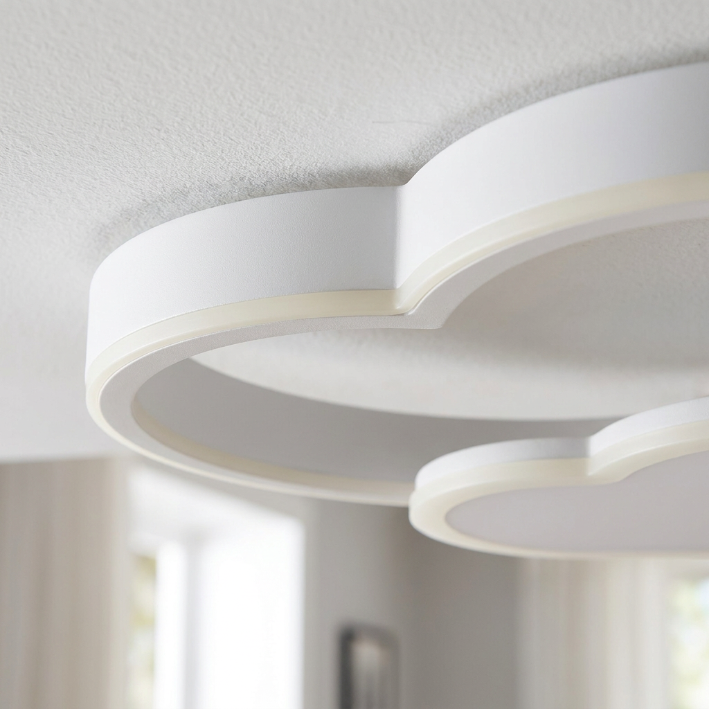 Plafonnier 3 Lampes LED Doré | Oblaci — detail du bord et de la fixation au plafond