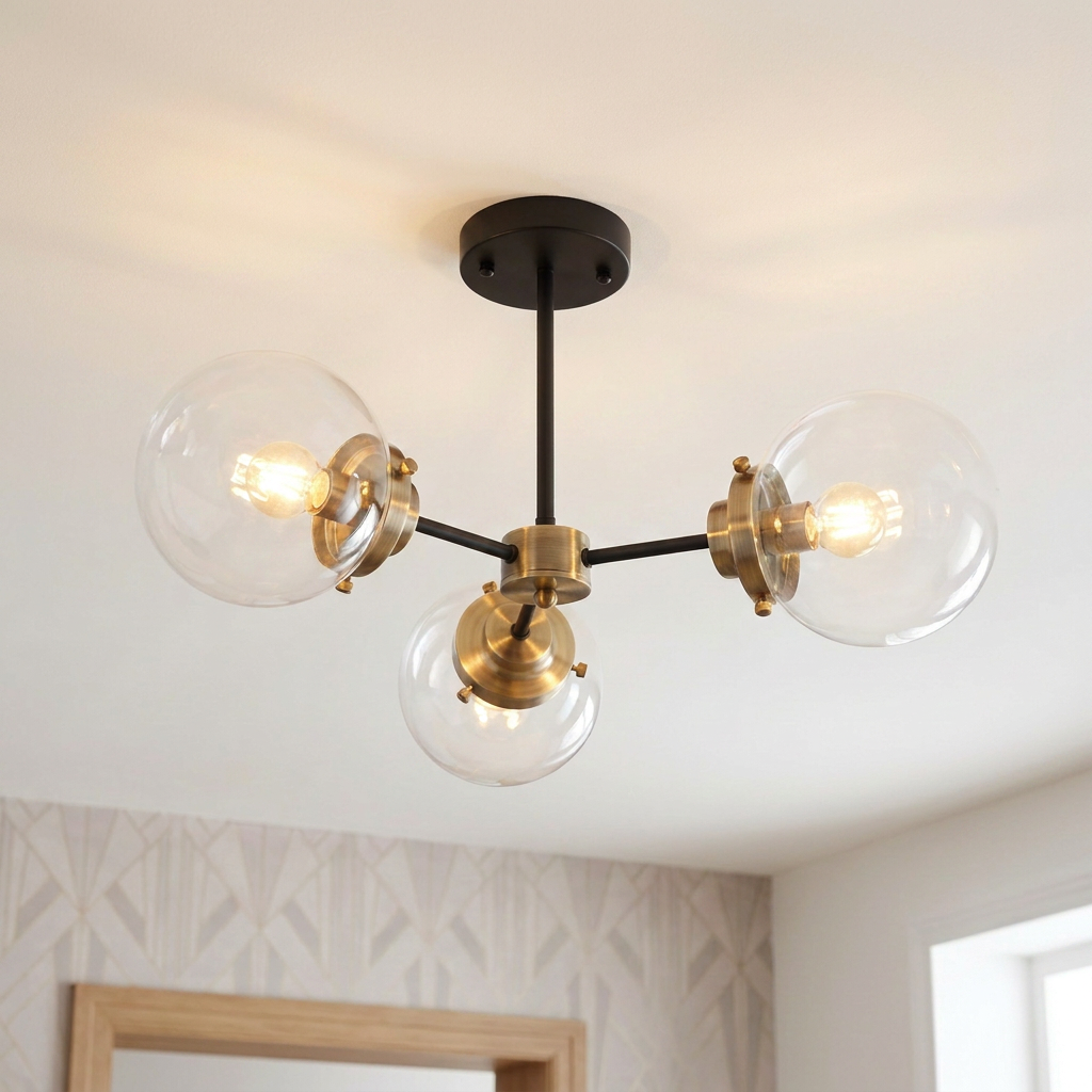 Plafonnier 3 Lampes Métal Verre — allume au plafond, halo lumineux