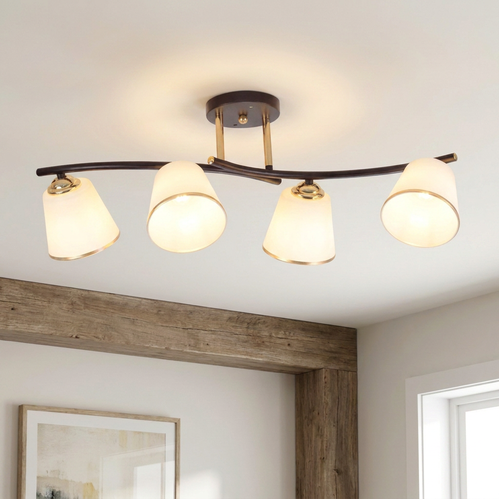 Plafonnier 4 Lampes Acier Verre — allume au plafond, halo lumineux