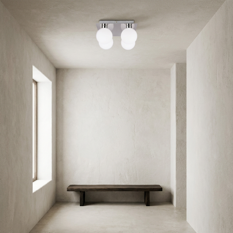 Plafonnier 4 Lampes Acier Verre | Oden — en situation dans une piece, fixe au plafond, eteint