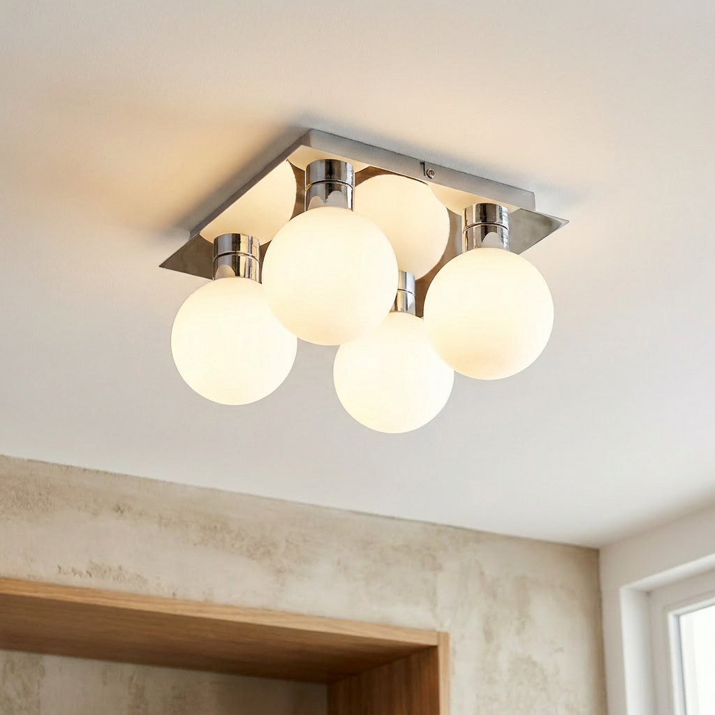 Plafonnier 4 Lampes Acier Verre | Oden — allume au plafond, halo lumineux