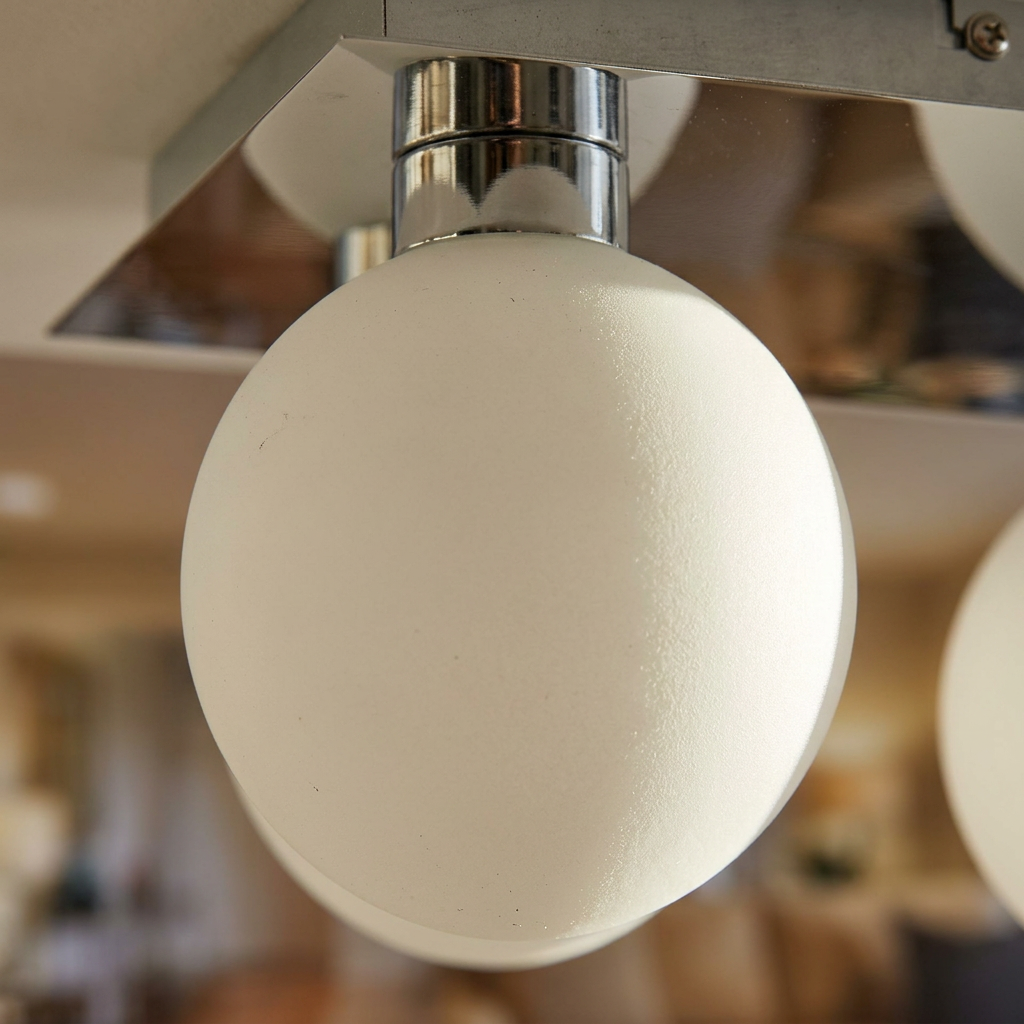 Plafonnier 4 Lampes Acier Verre | Oden — gros plan sur la matiere et la finition