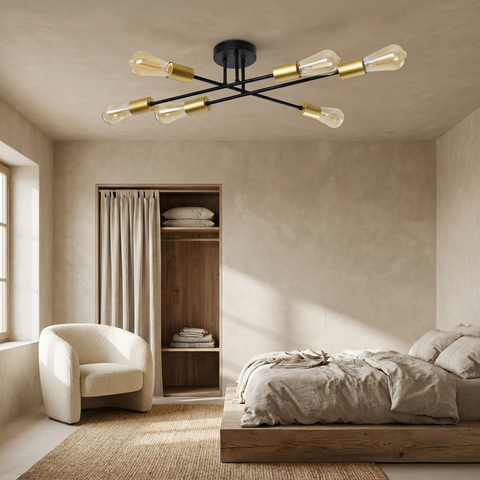 Plafonnier 6 Lampes E27 | Crespilo — en situation dans une piece, fixe au plafond, eteint