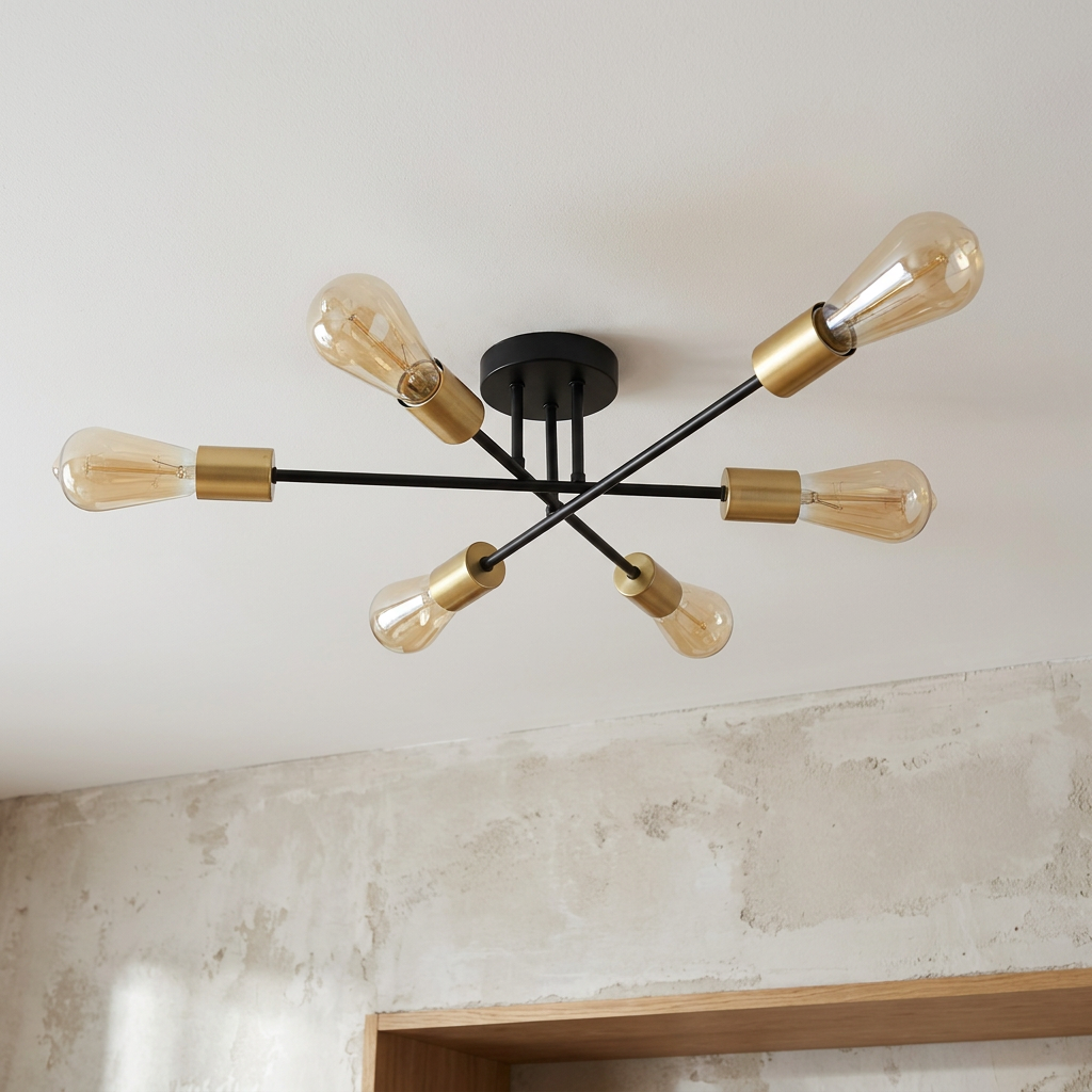 Plafonnier 6 Lampes E27 | Crespilo — vu de dessous, fixe au plafond, eteint
