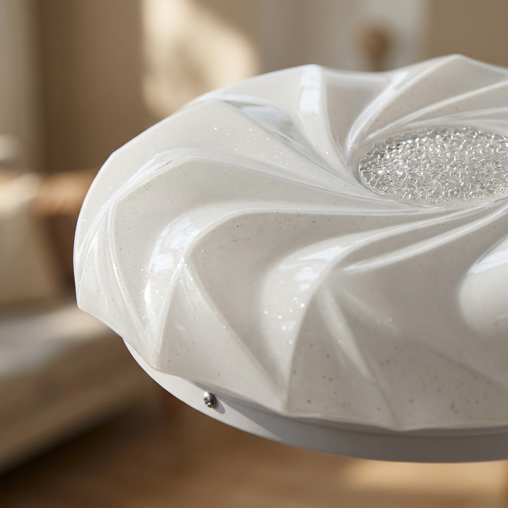 Plafonnier Acier Composite Blanc — gros plan sur la matiere et la finition