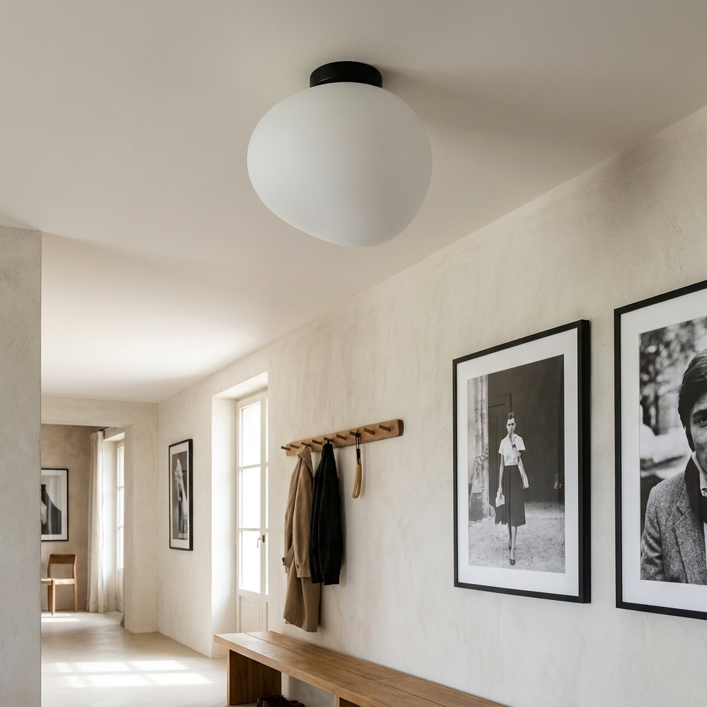 Plafonnier Acier Composite Blanc et Noir | Stones — en situation dans une piece, fixe au plafond, eteint