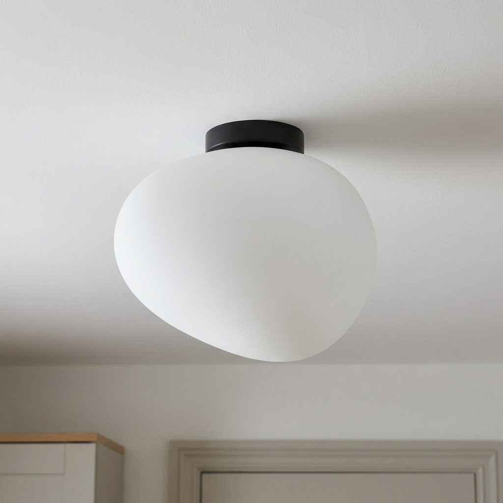 Plafonnier Acier Composite Blanc et Noir | Stones — vu de dessous, fixe au plafond, eteint
