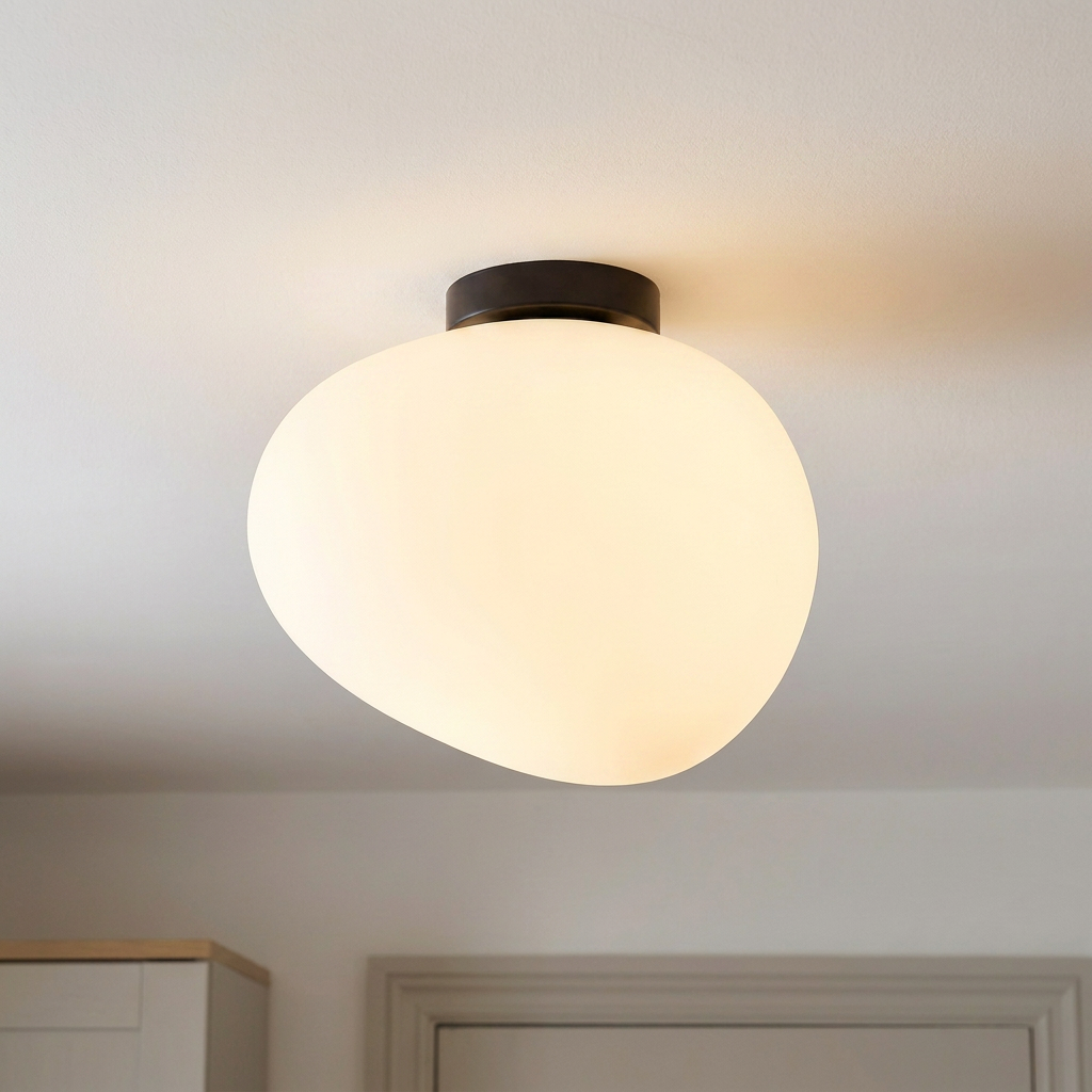 Plafonnier Acier Composite Blanc et Noir | Stones — allume au plafond, halo lumineux
