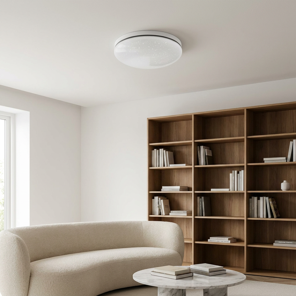 Plafonnier Acier Composite Blanc | Jasper — en situation dans une piece, fixe au plafond, eteint