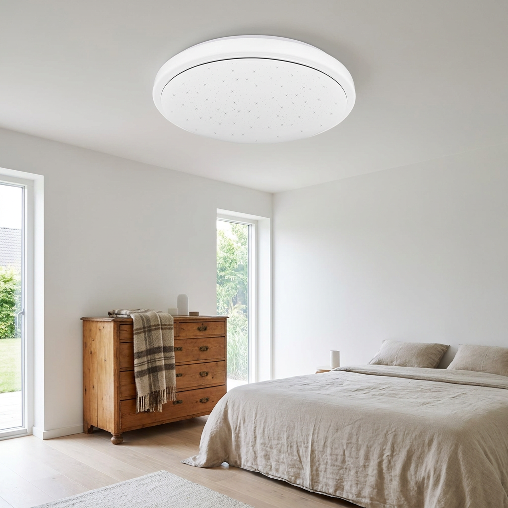 Plafonnier Acier Composite Blanc | Jasper — en situation dans une piece, fixe au plafond, eteint