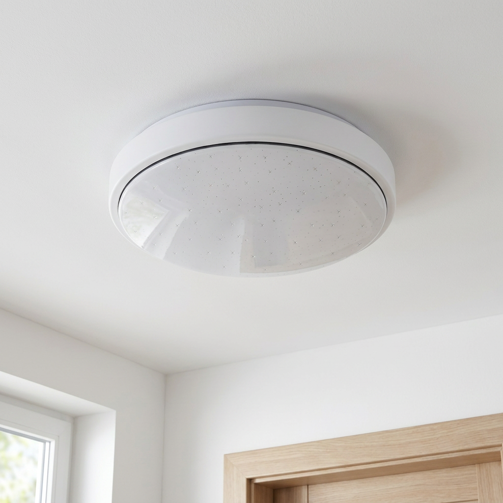 Plafonnier Acier Composite Blanc | Jasper — vu de dessous, fixe au plafond, eteint