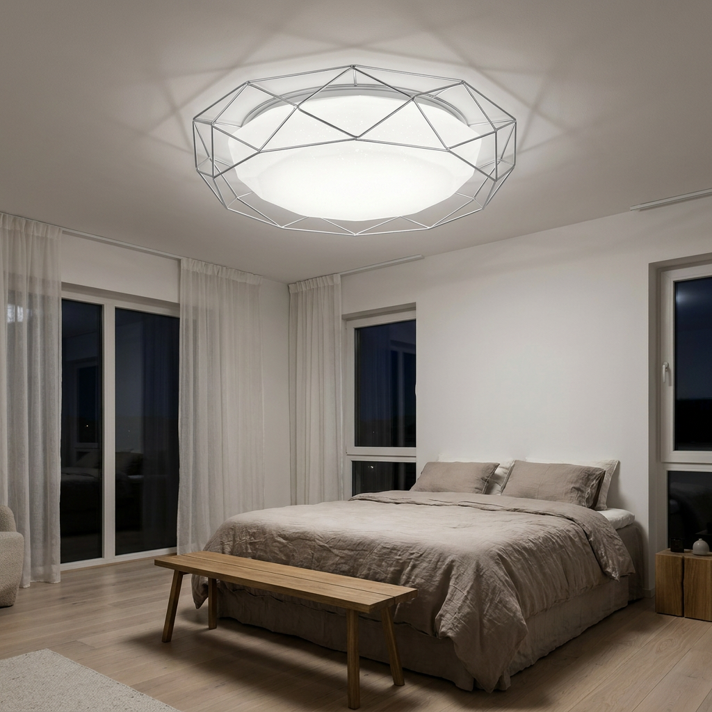 Plafonnier Acier Composite Chromé | Sven — allume le soir, ambiance chaleureuse, eclairage du plafond