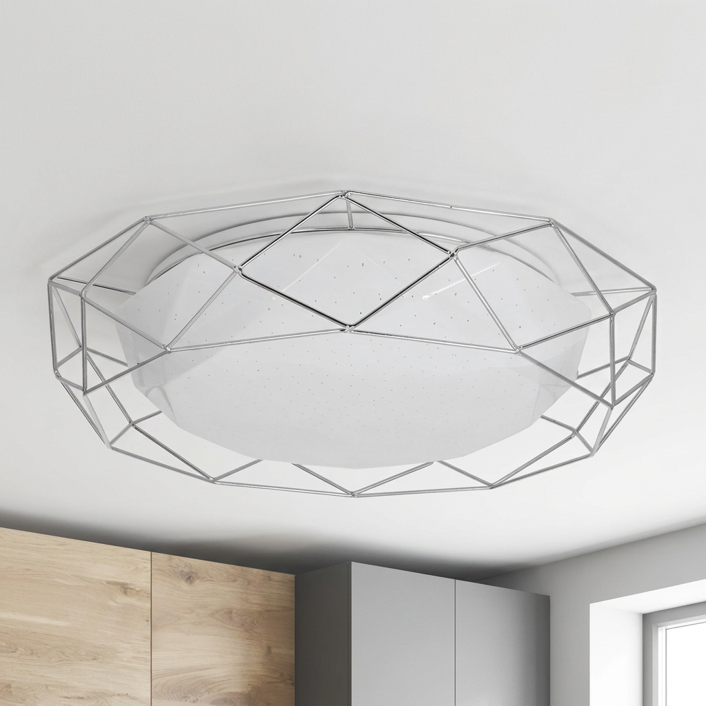 Plafonnier Acier Composite Chromé | Sven — vu de dessous, fixe au plafond, eteint