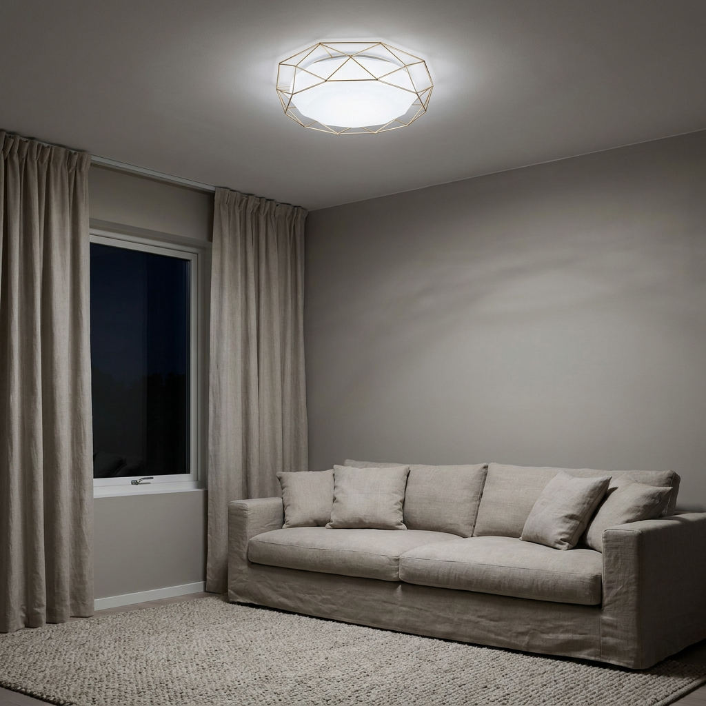 Plafonnier Acier Composite Doré | Sven — allume le soir, ambiance chaleureuse, eclairage du plafond