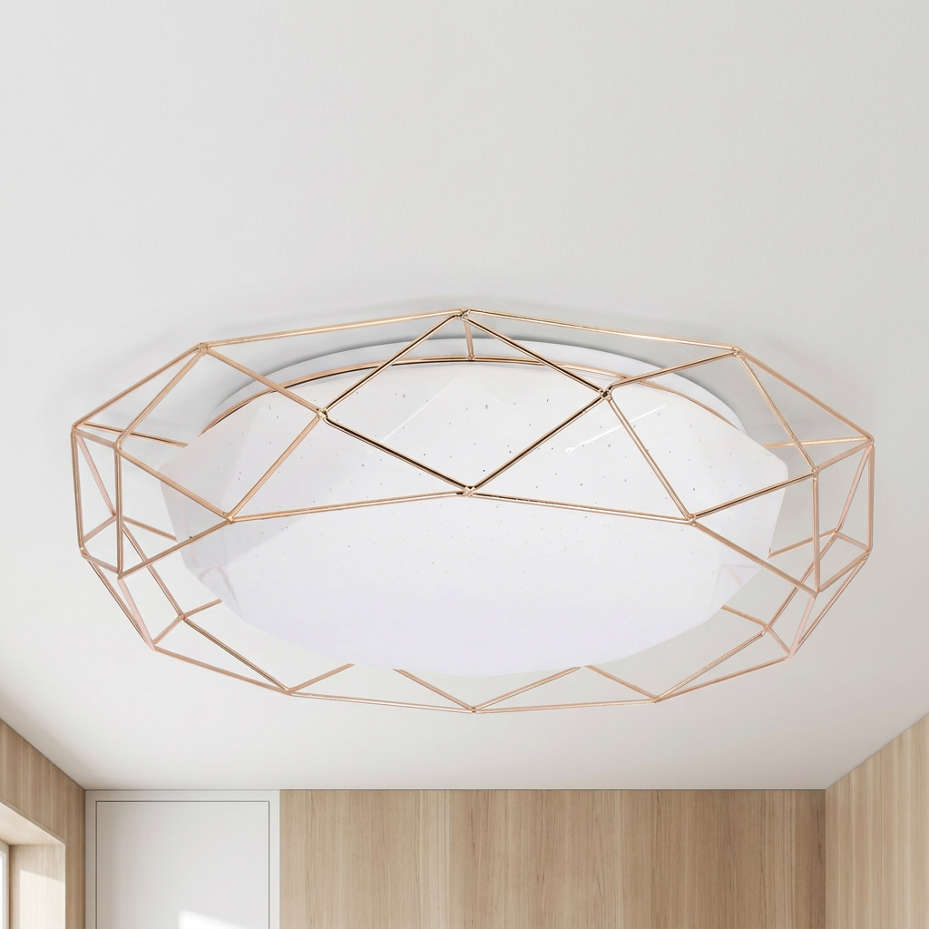 Plafonnier Acier Composite Doré | Sven — vu de dessous, fixe au plafond, eteint