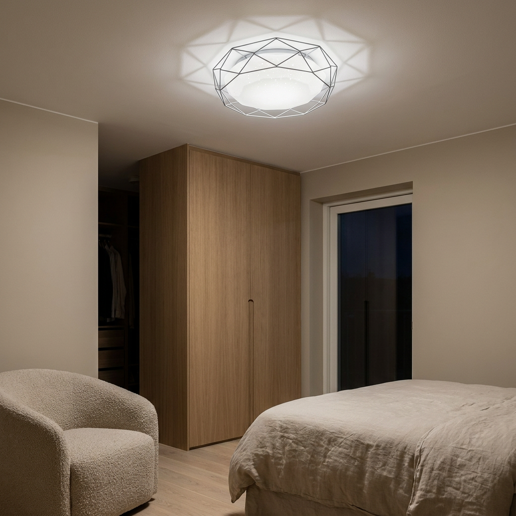 Plafonnier Acier Composite Gris | Sven — allume le soir, ambiance chaleureuse, eclairage du plafond