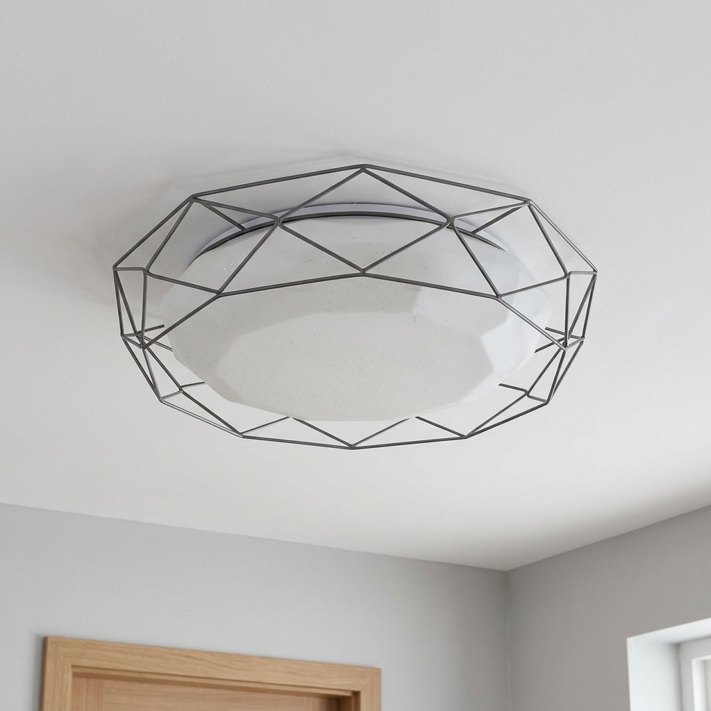 Plafonnier Acier Composite Gris | Sven — vu de dessous, fixe au plafond, eteint