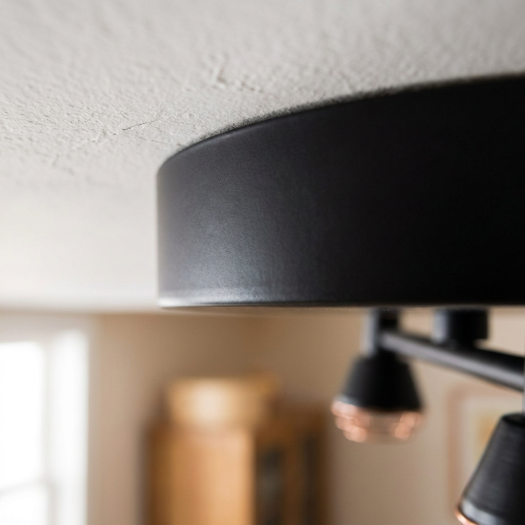 Plafonnier Acier E14 | Neria — detail du bord et de la fixation au plafond