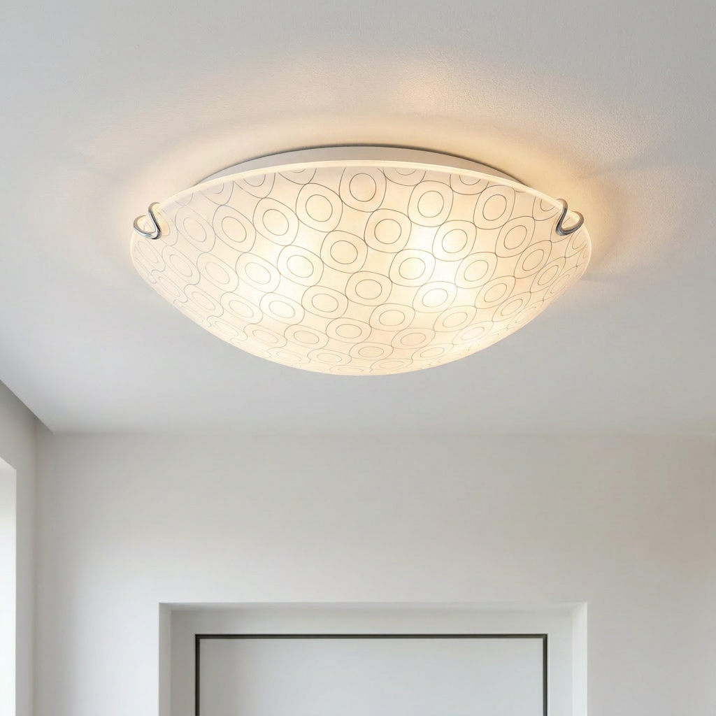 Plafonnier Acier Verre Blanc Chromé | Sesi — allume au plafond, halo lumineux